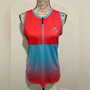 Loco Skailz Performance Sleeveless Fishing Shirt UPF50 Zip Red/Blue Size Large